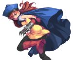  1girl alena_(dq4) angry boots cape chunsoft claws dragon_quest dragon_quest_iv dress enix gloves hat knee_boots kurokurokuro long_hair pantyhose princess red_eyes redhead skirt solo yellow_skirt 