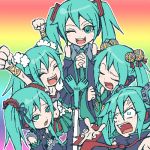  5girls aqua_hair clone hatsune_miku lowres multiple_girls oekaki spring_onion thigh-highs vocaloid 