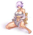  ayane ayane_(doa) barefoot breasts cherry_blossoms cleavage curvy dead_or_alive feet japanese_clothes large_breasts legs petals purple_hair tecmo thighs 