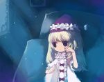  bed blonde_hair bow fantasy frills grimgrimoire hat lillet_blan long_hair night pajamas puti_devil tears violet_eyes witch 