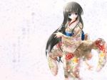  00s 1girl japanese_clothes kimono long_hair shion_(kawasemi) solo tohno_akiha tsukihime wallpaper 