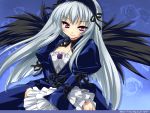  00s gothic long_hair red_eyes rozen_maiden silver_hair sorimura_youji suigintou wallpaper wings 