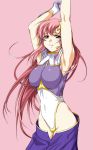  00s 1girl armpits arms_up blue_eyes blush breasts gloves gundam gundam_seed gundam_seed_destiny hair_ornament headset highleg highleg_leotard idol large_breasts leotard long_hair meer_campbell microphone pink_hair solo star star_hair_ornament very_long_hair zundarepon 