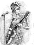  00s glasses guitar halterneck instrument kuga_natsuki lone_wolf microphone microphone_stand monochrome my-hime 