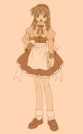  1girl f-ism long_hair maid monochrome murakami_suigun orange_(color) original solo 