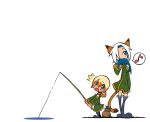  1girl androgynous animal_ears cat_ears cat_tail chibi final_fantasy final_fantasy_xi fish mithra mouth_hold tail tarutaru 