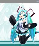  1girl aqua_hair hatsune_miku long_hair solo spiral_(artist) spiral_(senra_garou) thigh-highs twintails very_long_hair vocaloid zoom_layer 