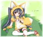  1girl animal_ears cosplay costume fox fox_ears fox_tail kazami_karasu kooh long_hair pangya red_eyes solo tail thigh-highs twintails 