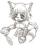  1girl animal_ears breasts cat_ears cat_tail final_fantasy final_fantasy_xi fish mithra monochrome simple_background sketch solo tail 
