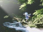  1girl blue_hair cirno female nature red_(artist) red_(red-sight) river scenery short_hair solo the_embodiment_of_scarlet_devil touhou wings 