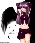  angel angel_wings black_wings elbow_gloves gloves hitana midriff purple_hair violet_eyes wings 