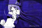  1girl bare_shoulders breasts capcom capcom_fighting_jam detached_sleeves flat_color hat ingrid long_hair midnight_bliss midriff monochrome purple_hair shingo_(missing_link) solo top_hat wallpaper 