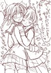  2girls blush brown clannad fujibayashi_ryou furukawa_nagisa hug kimishima_ao monochrome multiple_girls school_uniform serafuku sketch translated yuri 