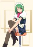  1girl boots f-ism green_hair legwear maid murakami_suigun original pink_eyes solo thigh-highs zettai_ryouiki 