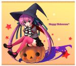  1girl halloween happy_halloween hat kagetsu_suzu original shadow solo thigh-highs twintails typo witch_hat zettai_ryouiki 