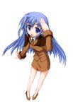  1girl blue_eyes blue_hair kusakami_akira lyrical_nanoha mahou_shoujo_lyrical_nanoha mahou_shoujo_lyrical_nanoha_strikers military military_uniform reinforce_zwei salute solo uniform x_hair_ornament 