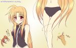  1girl blonde_hair blood breasts erect_nipples fate_testarossa long_hair lyrical_nanoha mahou_shoujo_lyrical_nanoha mahou_shoujo_lyrical_nanoha_strikers midriff nosebleed panties red_eyes small_breasts tears thigh_gap thighs translated uminchu underwear very_long_hair 