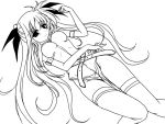  1girl arm_belt belt fate_testarossa frapowa lying lyrical_nanoha magical_girl mahou_shoujo_lyrical_nanoha mahou_shoujo_lyrical_nanoha_strikers monochrome on_back solo thigh-highs twintails 