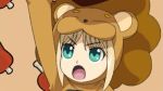  1girl blonde_hair cosplay fate/stay_night fate/tiger_colosseum fate_(series) green_eyes lion lowres mister_donut open_mouth pon_de_lion pon_de_lion_(cosplay) saber saber_lion solo 