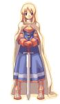 1girl armor armored_dress blonde_hair blue_eyes cape final_fantasy final_fantasy_tactics hands_on_hilt knight knight_(fft) solo sword tanaka_(cow) weapon yamai 