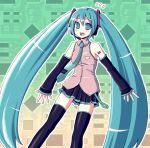  1girl aqua_hair detached_sleeves hatsune_miku kimarin long_hair necktie solo thigh-highs twintails very_long_hair vocaloid 