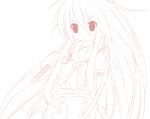  1girl alastor_(shakugan_no_shana) bangs blunt_bangs dress holding holding_weapon jewelry long_hair long_sleeves looking_at_viewer monochrome pendant pink polearm shakugan_no_shana shana shin&#039;ya_natsuki simple_background spear upper_body very_long_hair weapon white_background 
