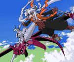  armor dragon flying lowres mof mof&#039;s_silver_haired_twintailed_girl oekaki original 