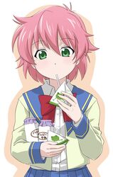  00s 1girl anita_king bottle drinking food juice_box milk milk_bottle milk_carton milkbox plain_background r.o.d_the_tv read_or_die school_uniform serafuku solo youkan 