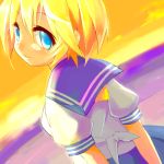  9law blonde_hair blue_eyes lowres lucky_star oekaki patricia_martin school_uniform serafuku sunset 