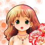  brown_hair earrings flower green_eyes jewelry kusunoki_masashige necklace pendant rose sunflower 