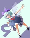  (9) 1girl blue_eyes blue_hair bow cirno fairy_wings fang female kannazuki_hato simple_background solo touhou wings 