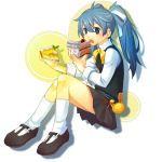  1girl blue_eyes blue_hair cake female food full_body kuzui original pastry school_uniform serafuku skirt solo twintails 