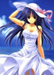  blue_eyes blue_hair dress fumio_(ura_fmo) hat highres long_hair nagasumi_mana sorauta sun_hat sundress 