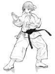  barefoot dougi feet karate monochrome sash sketch ueda_sanagi 