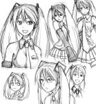  hatsune_miku long_hair monochrome profile sketch sugiyama_shinnosuke twintails very_long_hair vocaloid 