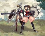  2girls armor ass fantasy_earth_zero helmet multiple_girls ryman shield sword weapon 