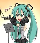  animated animated_gif hands_on_headphones hatsune_miku headphones microphone microphone_stand music radio_booth singing sugiyama_shinnosuke twintails vocaloid 