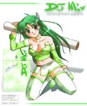  1girl breasts cigarette cigarette-tan cleavage green_eyes green_hair large_breasts nagase_takeshi original panties personification product_girl solo thigh-highs underwear 