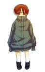  1boy androgynous black_legwear broiler brown_eyes brown_hair full_body jacket kneehighs long_sleeves looking_at_viewer male_focus original oversized_clothes simple_background solo white_background 