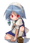  1girl braid chibi female izayoi_sakuya knife red_eyes short_hair silver_hair solo tao tao_(kadoya) the_embodiment_of_scarlet_devil throwing_knife touhou twin_braids weapon 