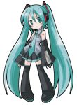  1girl aqua_hair chibi detached_sleeves hatsune_miku long_hair necktie sanari_(quarter_iceshop) solo thigh-highs twintails very_long_hair vocaloid 