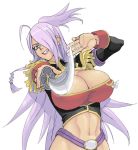  1girl breasts cleavage cleavage_cutout crop_top dragonaut garnet_mclane huge_breasts midriff purple_hair satou_atsuki solo sword weapon 