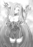  1girl bare_shoulders bdsm blush bondage bound breasts chains cleavage collar detached_sleeves doujinshi dress facial_mark fate/stay_night fate_(series) forehead_mark large_breasts long_hair monochrome rider scan short_dress solo strapless strapless_dress thigh-highs thigh_gap thighs very_long_hair yatsuka zettai_ryouiki 