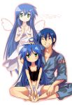  1boy 2girls :&lt; age_difference angel angel_wings barefoot family father_and_daughter feet izumi_kanata izumi_konata izumi_soujirou kitagawa_unagi lucky_star mother_and_daughter multiple_girls wings 