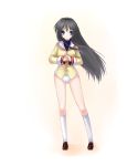  1girl black_hair blue_eyes clannad floating_hair long_hair long_sleeves looking_at_viewer own_hands_together panties sakagami_tomoyo shima-shuu simple_background sleeve_cuffs solo standing underwear white_background white_panties 