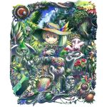  animal feathers garden green_hair grin hat original short_hair smile tsukushi_akihito 