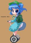  1girl backpack bag bloomers character_name female hair_bobbles hair_ornament hat kawashiro_nitori pepsi pepsi_ice_cucumber randoseru segway soda solo tao tao_(kadoya) touhou underwear 