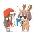  2girls akagi_(kantai_collection) animal_costume antlers christmas gift gloves hat kaga_(kantai_collection) kantai_collection long_hair lowres multiple_girls rebecca_(keinelove) reindeer_costume 