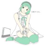  1girl game_console green_eyes green_hair hairband lowres solo thigh-highs thighs wii 