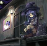  2girls backpack bag blue_hair green_eyes halloween handheld_game_console hat hiiragi_kagami indoors izumi_konata jack-o&#039;-lantern lucky_star multiple_girls nintendo_ds outdoors playing_games pumpkin randoseru sakanaya_nakasa school_uniform serafuku video_game witch_hat 